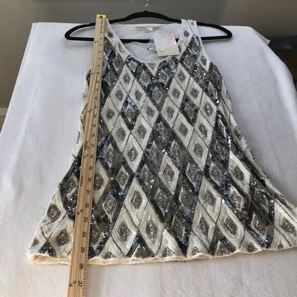 Boston proper xs pattern sequin tank white gray sparkly embellished party fancy - Picture 6 of 10